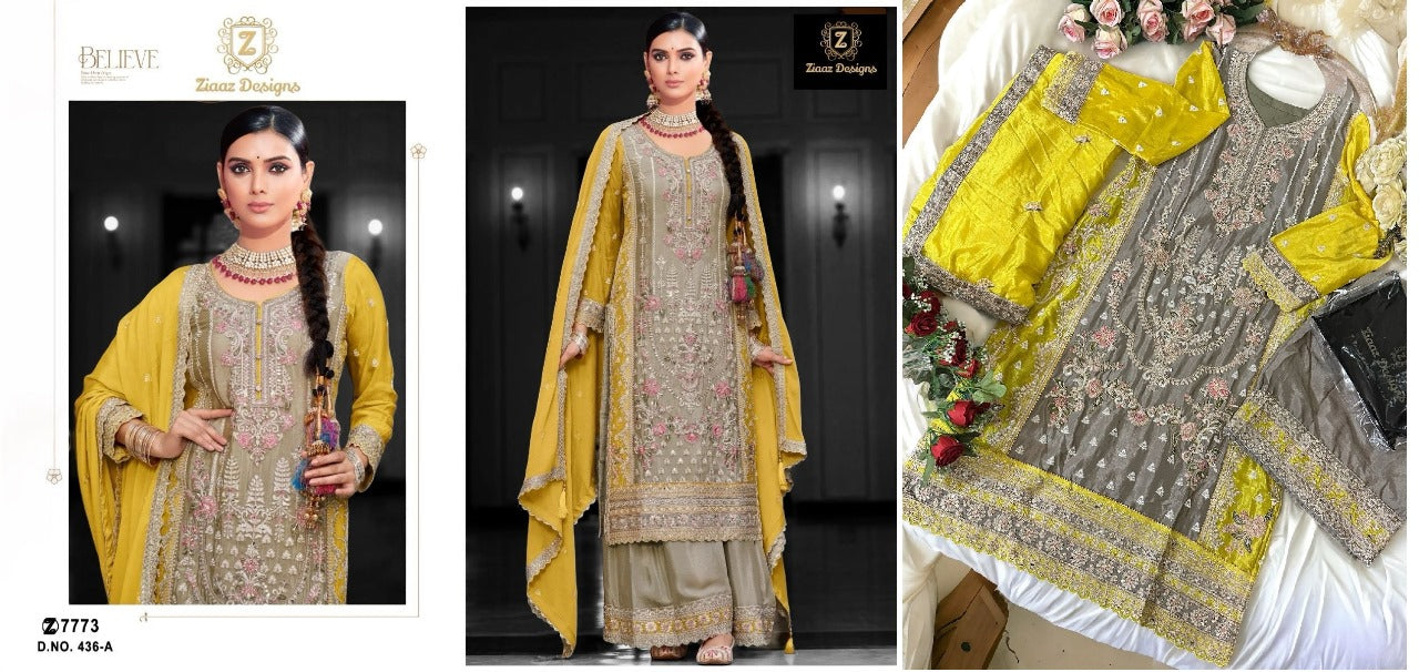 436 Ziaaz Designs Chinon Pakistani Salwar Suits