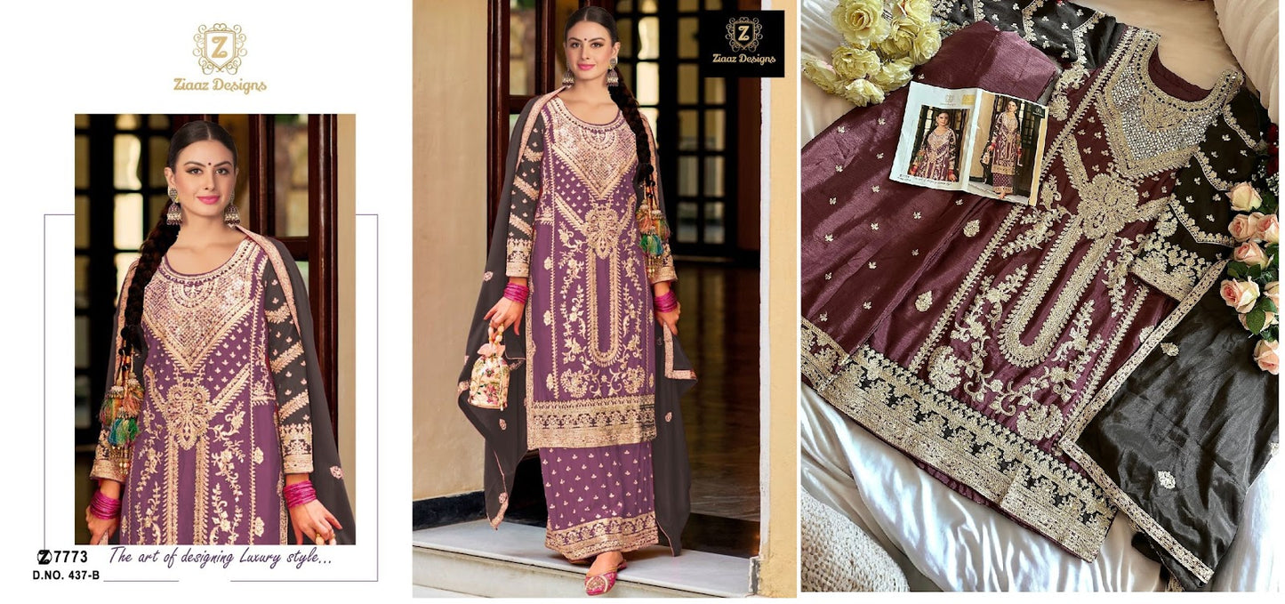 437 Ziaaz Designs Chinon Pakistani Salwar Suits