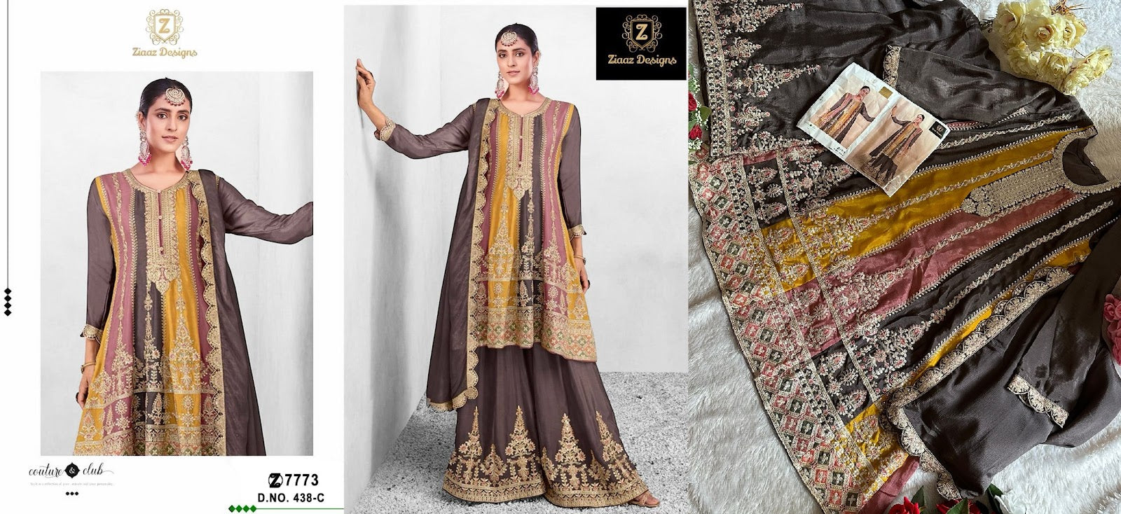 438 Ziaaz Designs Chinnon Pakistani Readymade Suits