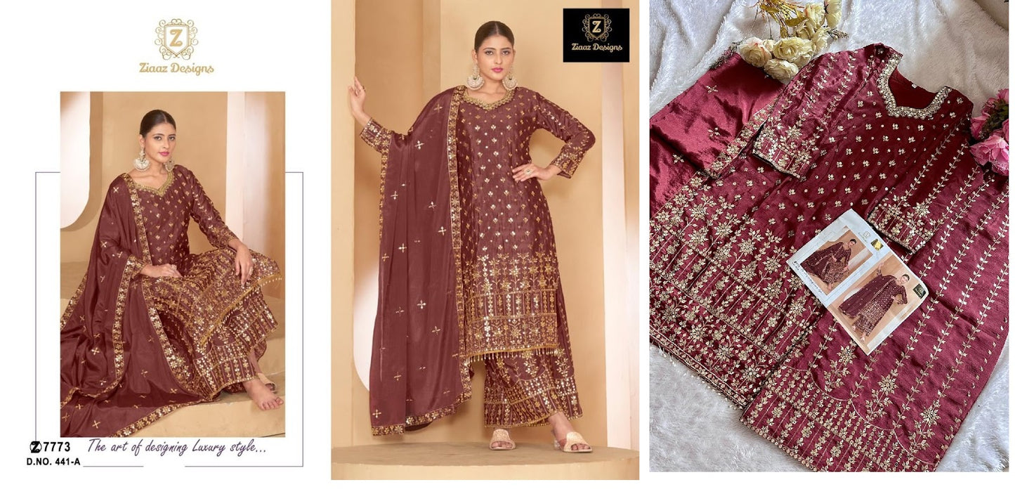 441 Ziaaz Designs Chinon Pakistani Salwar Suits