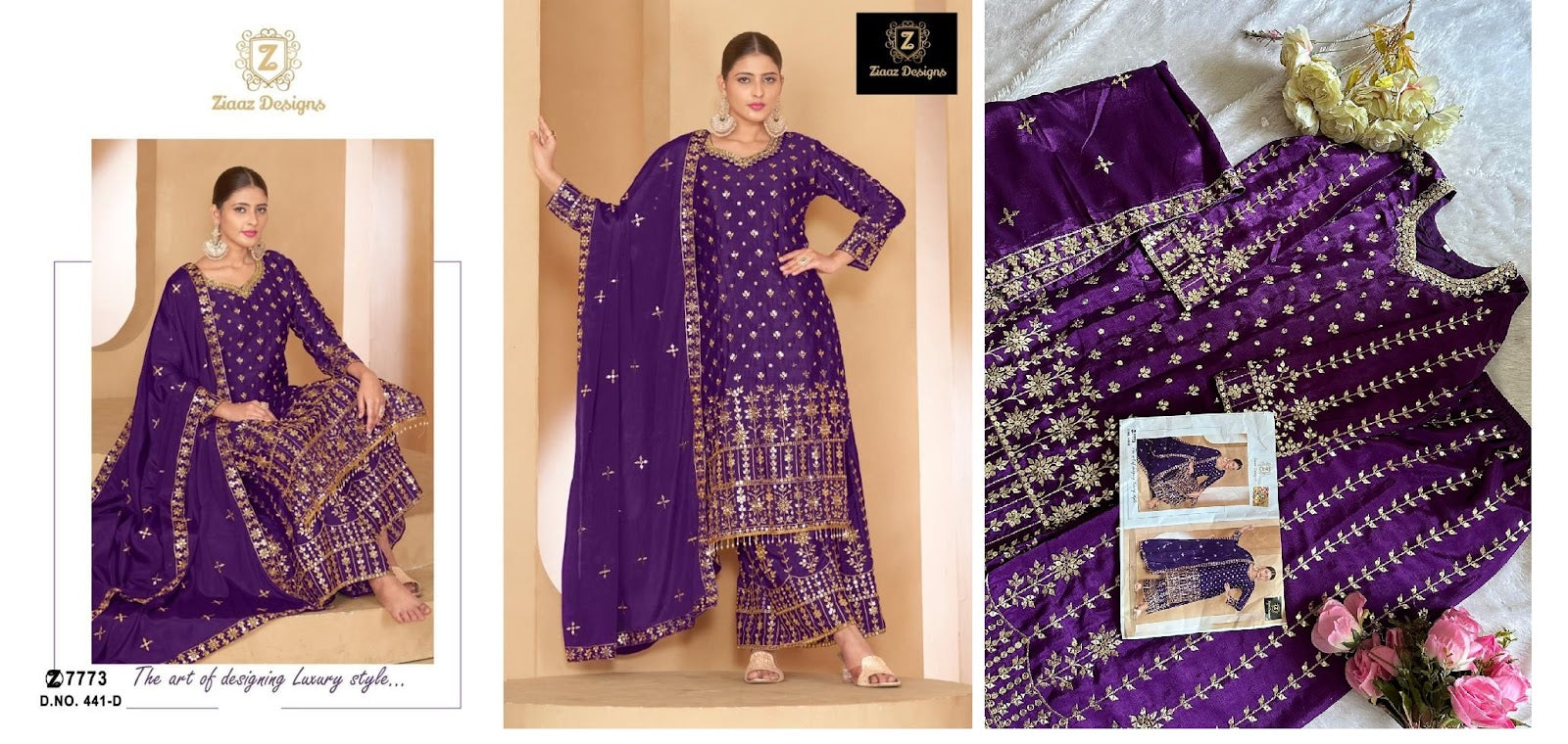 441 Ziaaz Designs Chinon Pakistani Salwar Suits