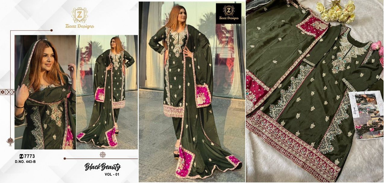 443 Black Beauty Vol 1 Ziaaz Designs Chinnon Pakistani Salwar Suits