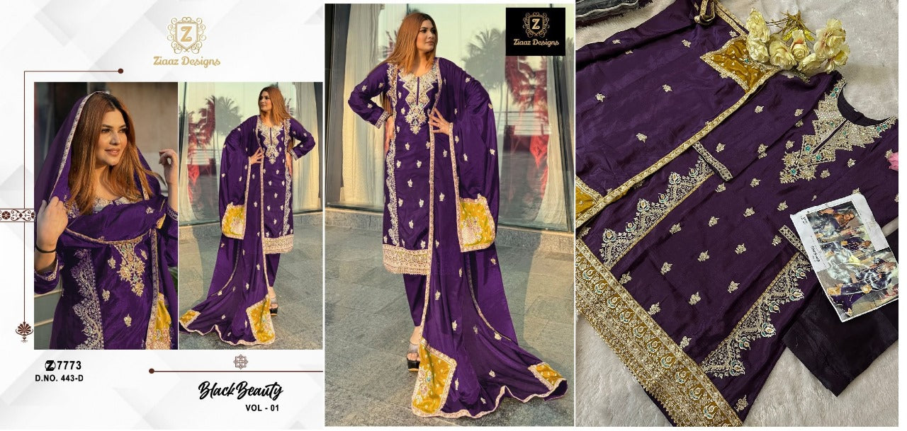 443 Black Beauty Vol 1 Ziaaz Designs Chinnon Pakistani Salwar Suits