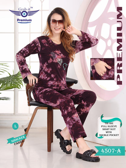 4507 A Grab It Tie Die Full Sleeve Night Suits