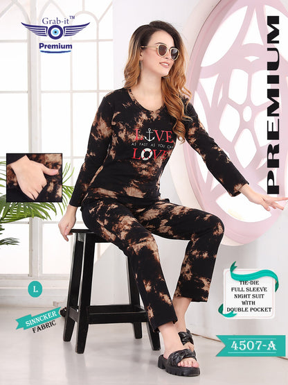 4507 A Grab It Tie Die Full Sleeve Night Suits