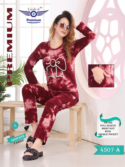 4507 A Grab It Tie Die Full Sleeve Night Suits