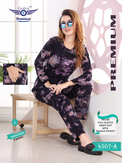 4507 A Grab It Tie Die Full Sleeve Night Suits