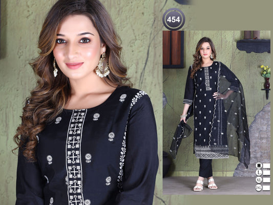 454 Ladli Roman Silk Readymade Pant Style Suits
