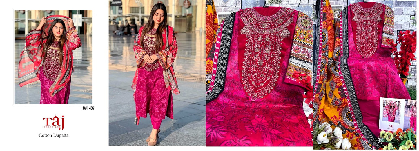 455-456 Taj Creations Cotton Pakistani Patch Work Suits