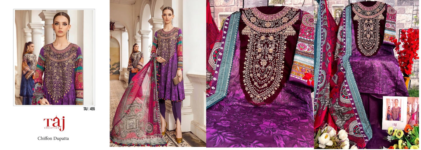 455-456 Taj Creations Cotton Pakistani Patch Work Suits