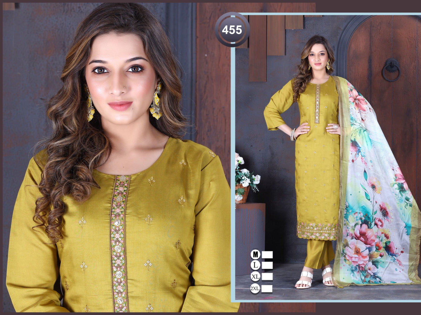 455 Ladli Roman Silk Readymade Pant Style Suits