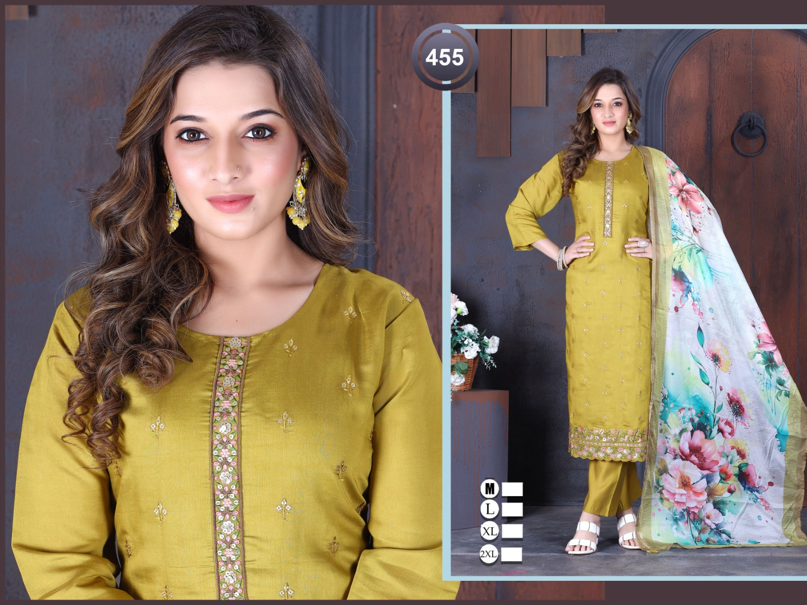 455 Ladli Roman Silk Readymade Pant Style Suits