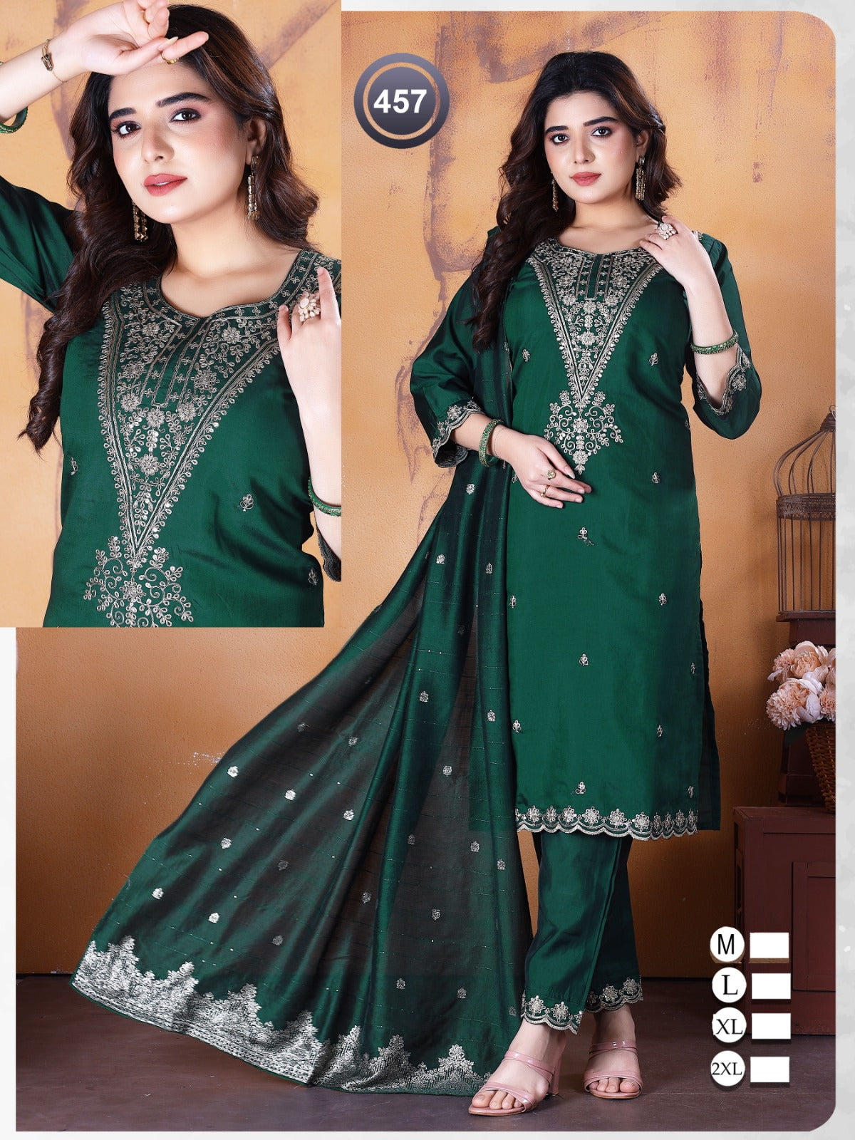 457-458-459 Ladli Roman Silk Readymade Pant Style Suits