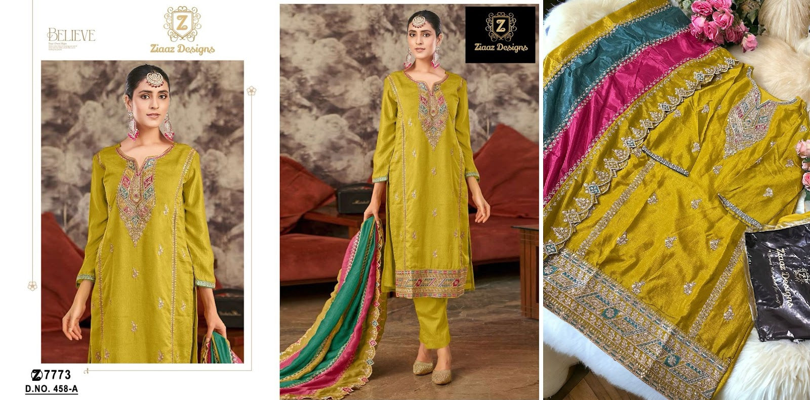 458 Ziaaz Designs Chinnon Pakistani Salwar Suits
