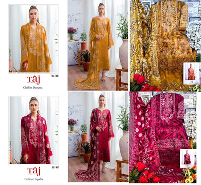 467-468 Taj Creations Cotton Pakistani Patch Work Suits