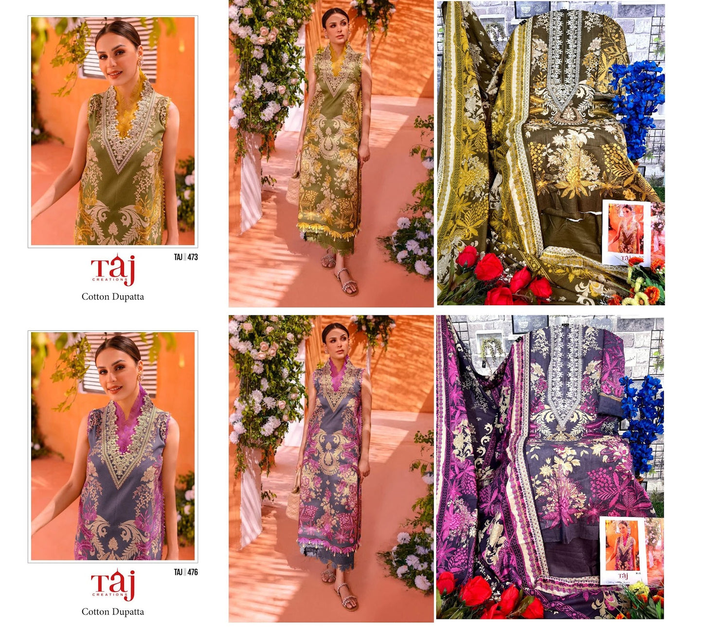 473-476 Taj Creations Cotton Pakistani Salwar Suits