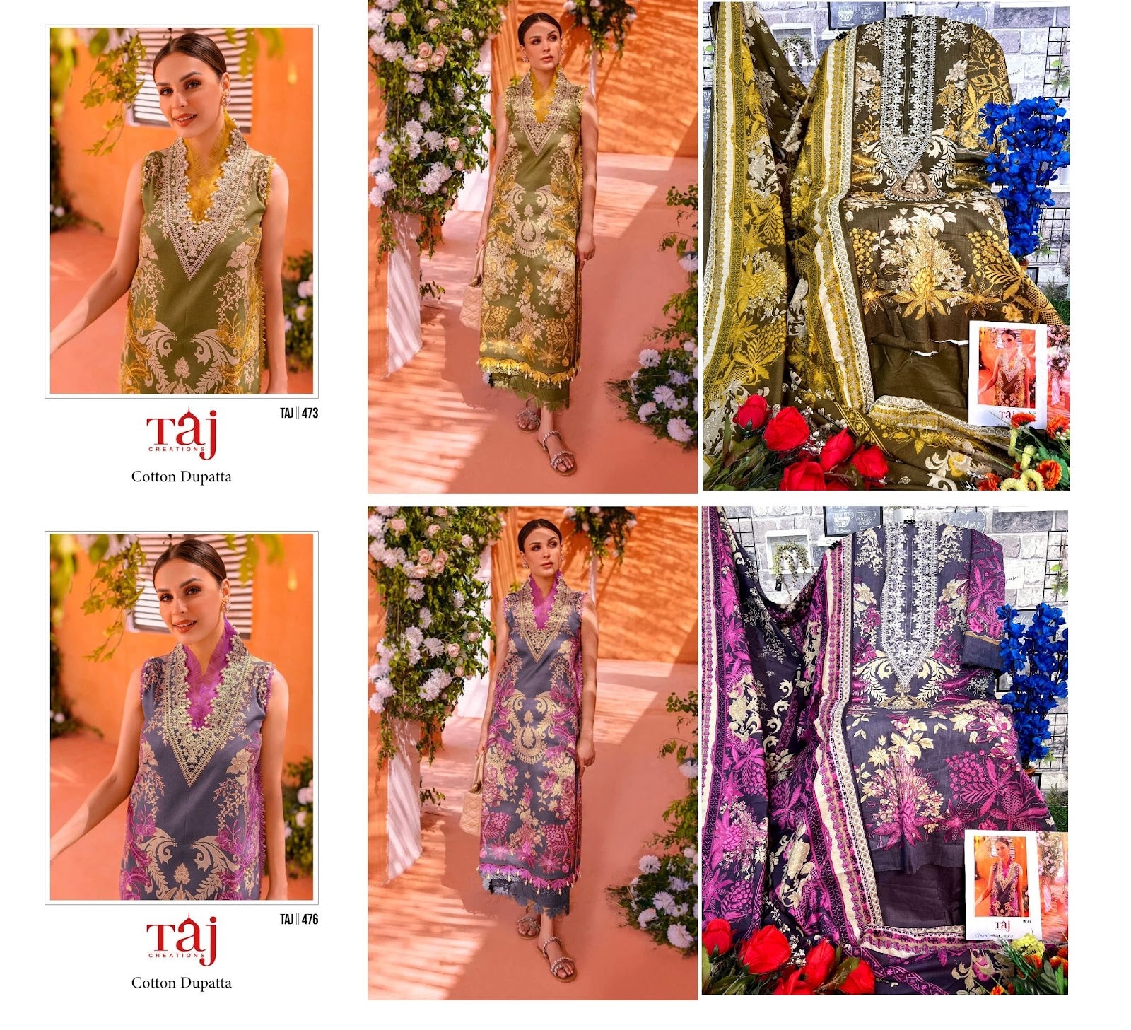 473-476 Taj Creations Cotton Pakistani Salwar Suits