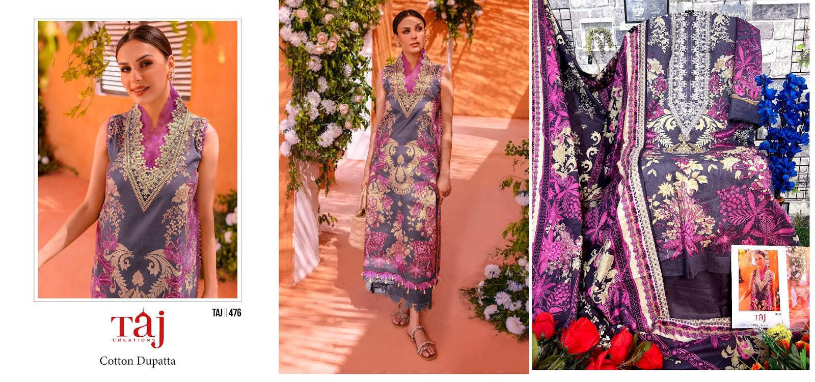 473-476 Taj Creations Cotton Pakistani Salwar Suits