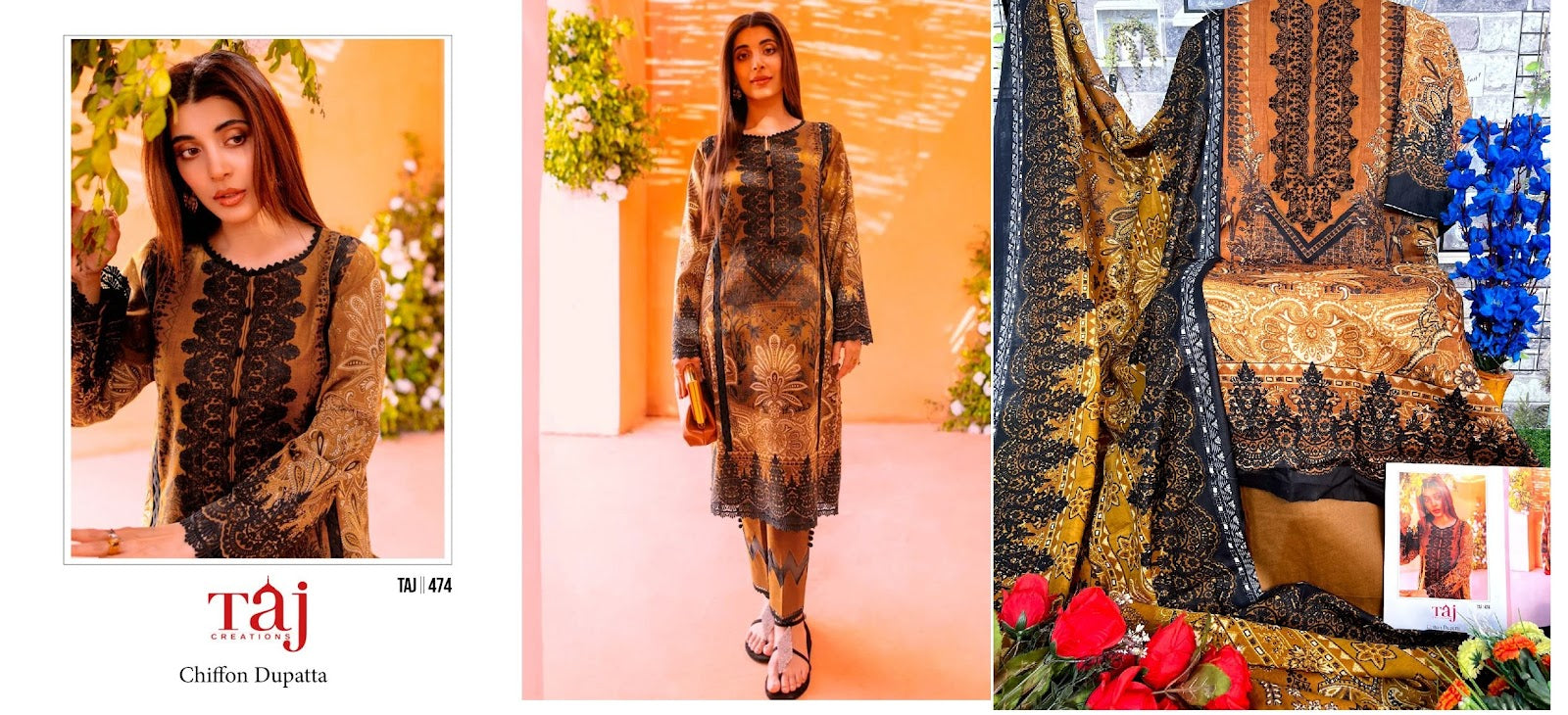 474-477 Taj Creations Cotton Pakistani Salwar Suits