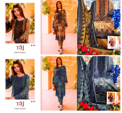 474-477 Taj Creations Cotton Pakistani Salwar Suits