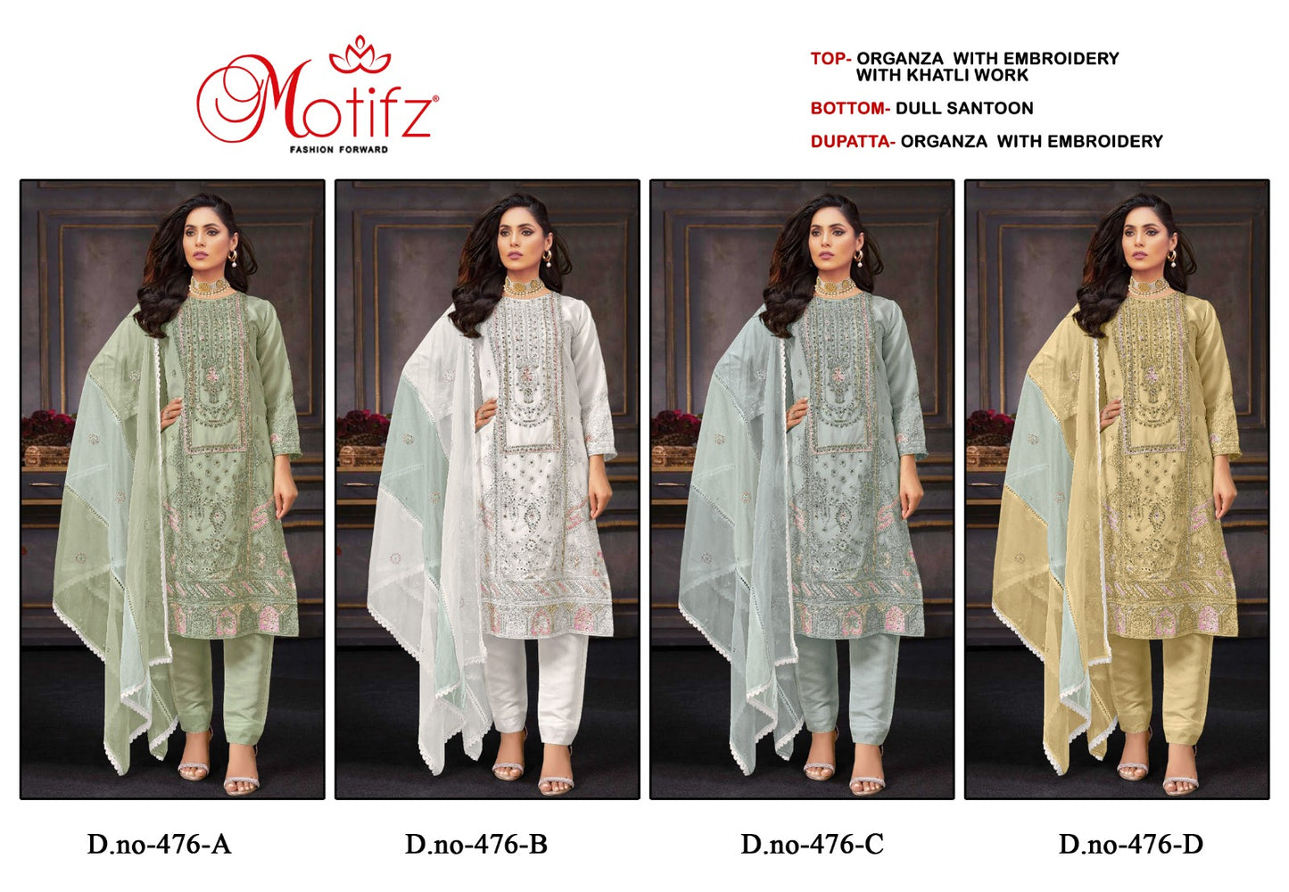 476 Motifz Organza Pakistani Salwar Suits