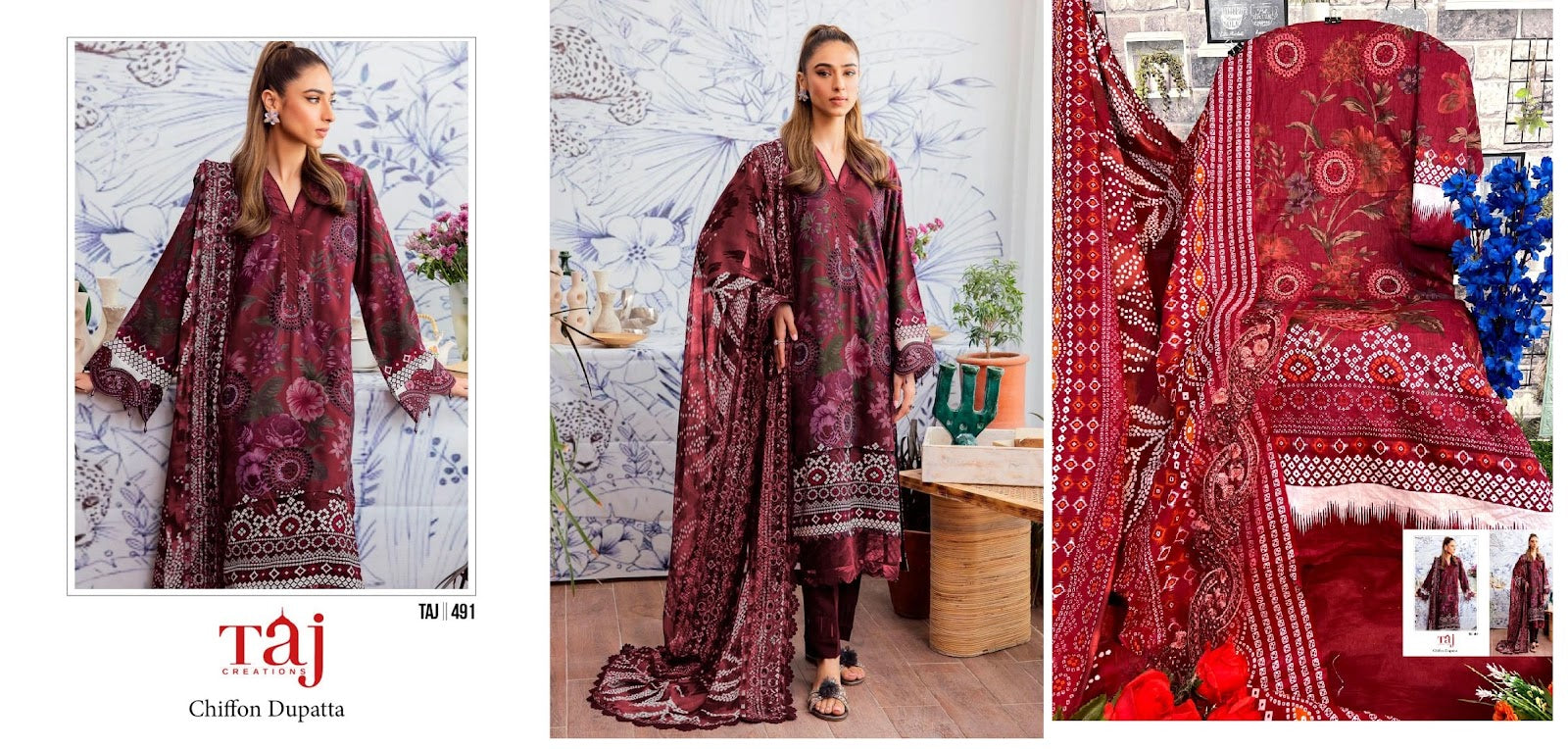 490-491 Taj Creations Cotton Pakistani Patch Work Suits