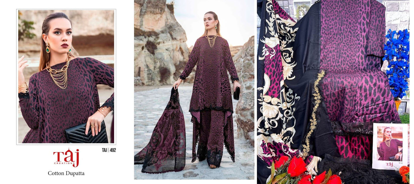 492-493-494 Taj Creations Pure Cotton Pakistani Patch Work Suits