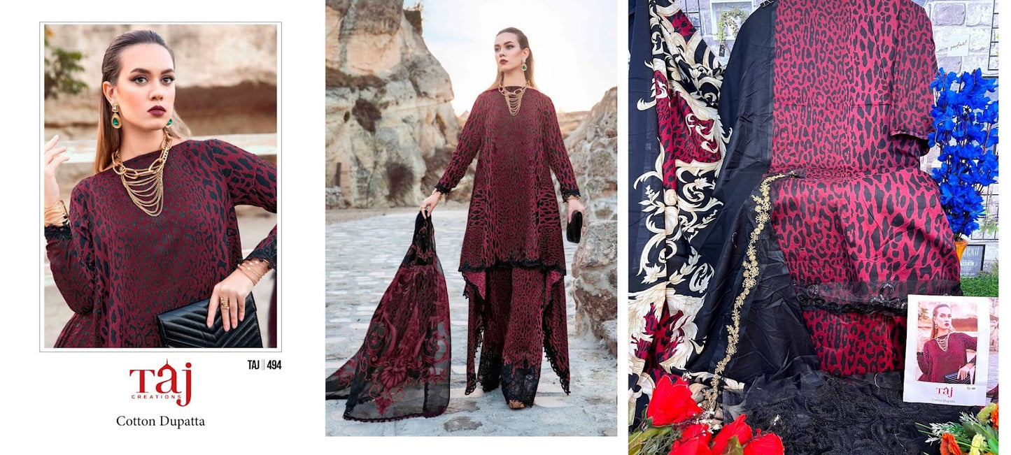 492-493-494 Taj Creations Pure Cotton Pakistani Patch Work Suits