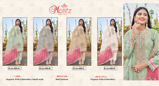 495 Motifz Organza Pakistani Salwar Suits