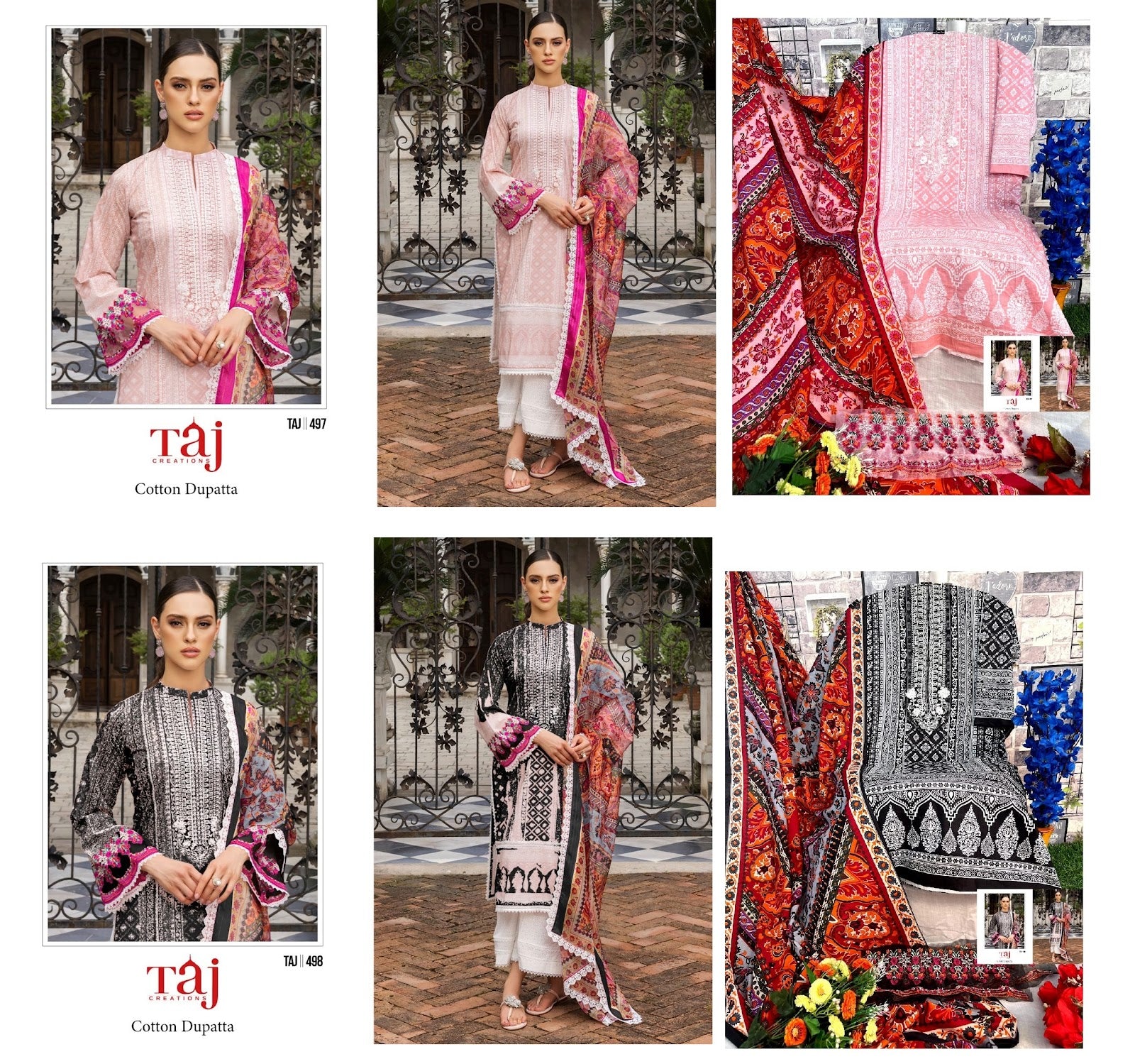 497-498 Taj Creations Pure Cotton Pakistani Patch Work Suits