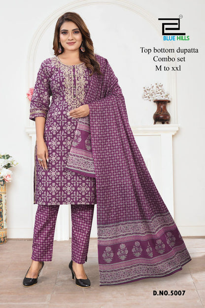 5001-5007 Blue Hills Cotton Readymade Pant Style Suits