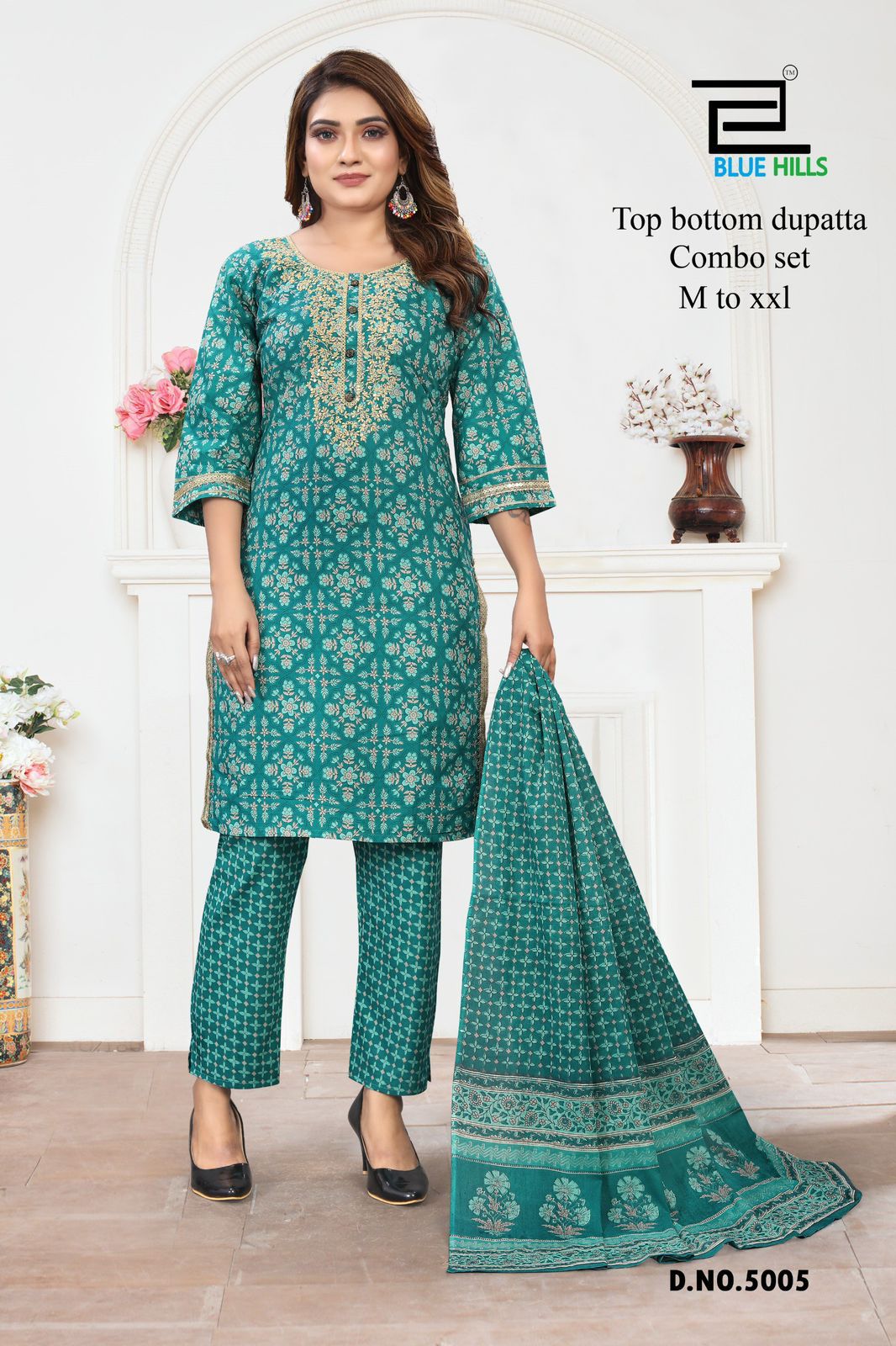 5001-5007 Blue Hills Cotton Readymade Pant Style Suits