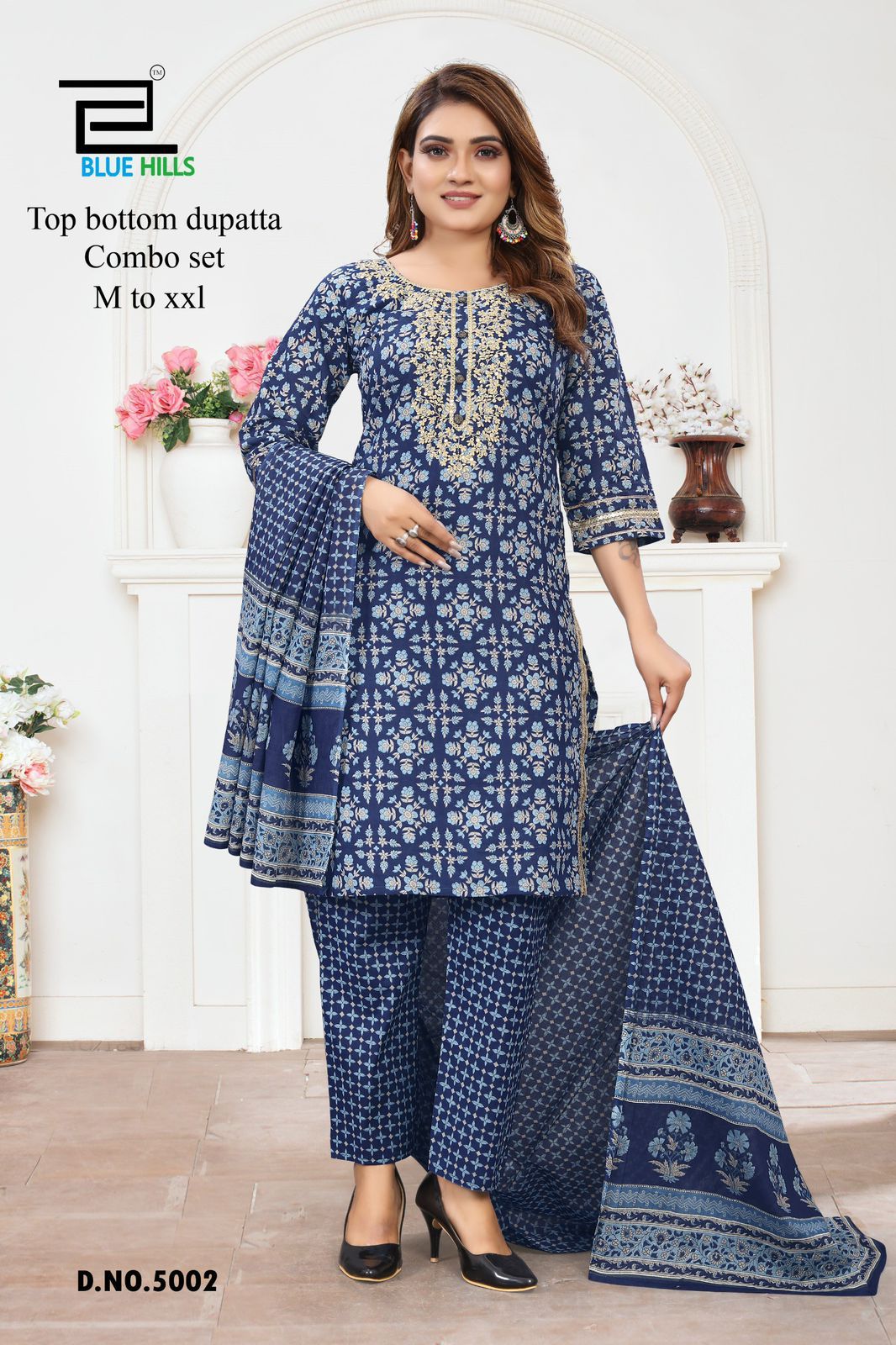 5001-5007 Blue Hills Cotton Readymade Pant Style Suits