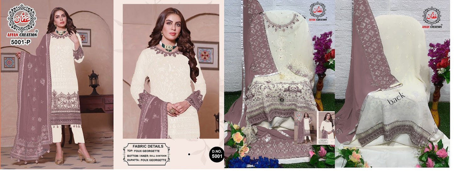 5001-Cream Affan Creation Fox Georgette Pakistani Salwar Suits