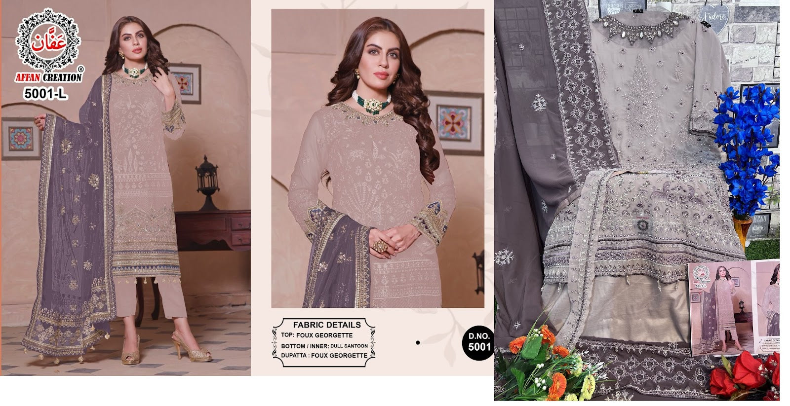 5001-Klmn Affan Creation Fox Georgette Pakistani Salwar Suits