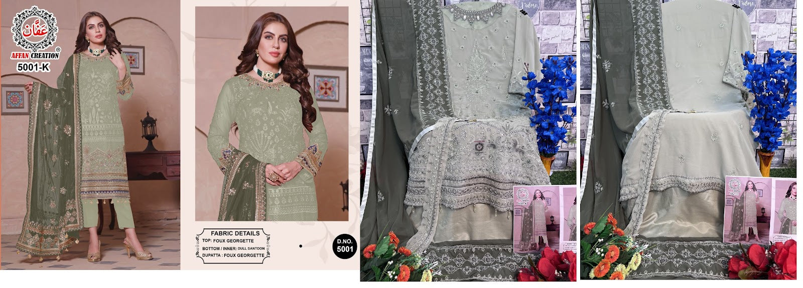 5001-Klmn Affan Creation Fox Georgette Pakistani Salwar Suits
