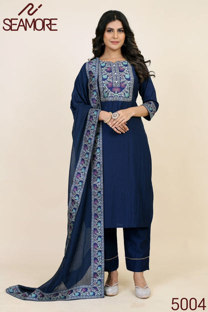 5004-5008 Seamore Chinon Silk Readymade Pant Style Suits