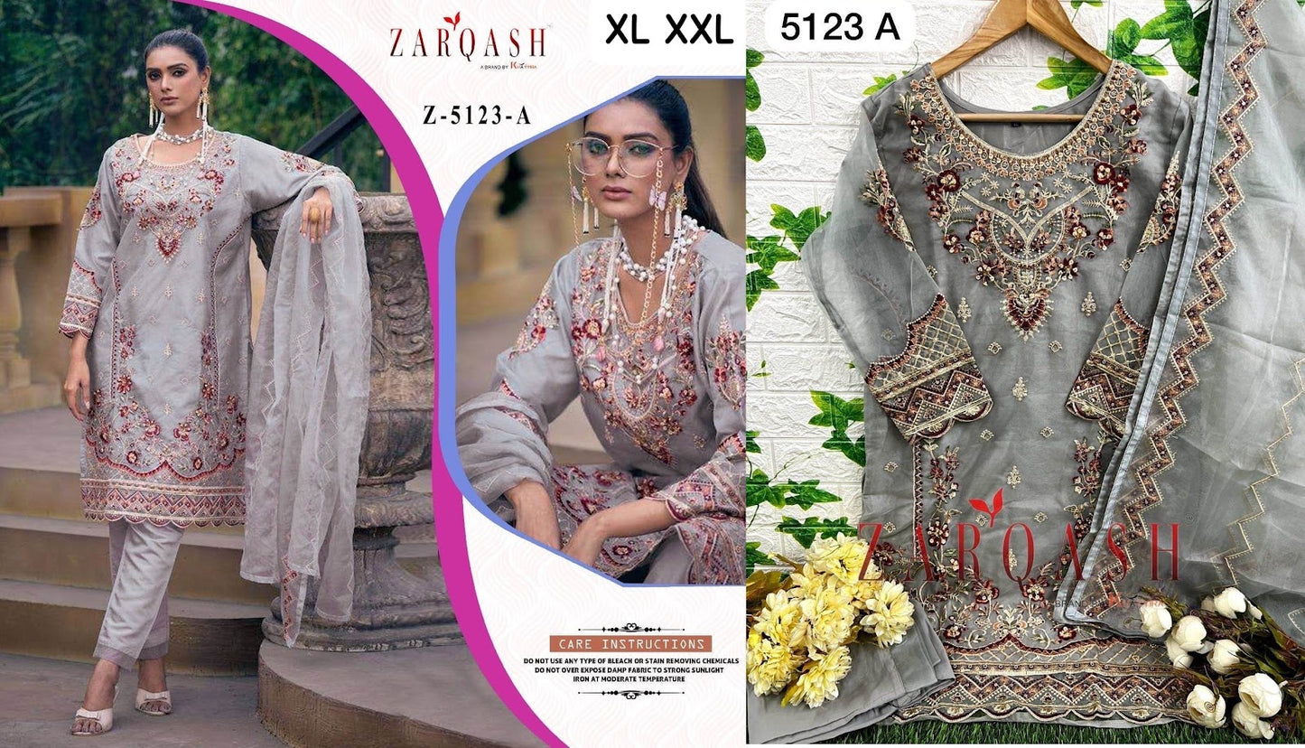 5123-Abcd Zarqash Organza Pakistani Readymade Suits