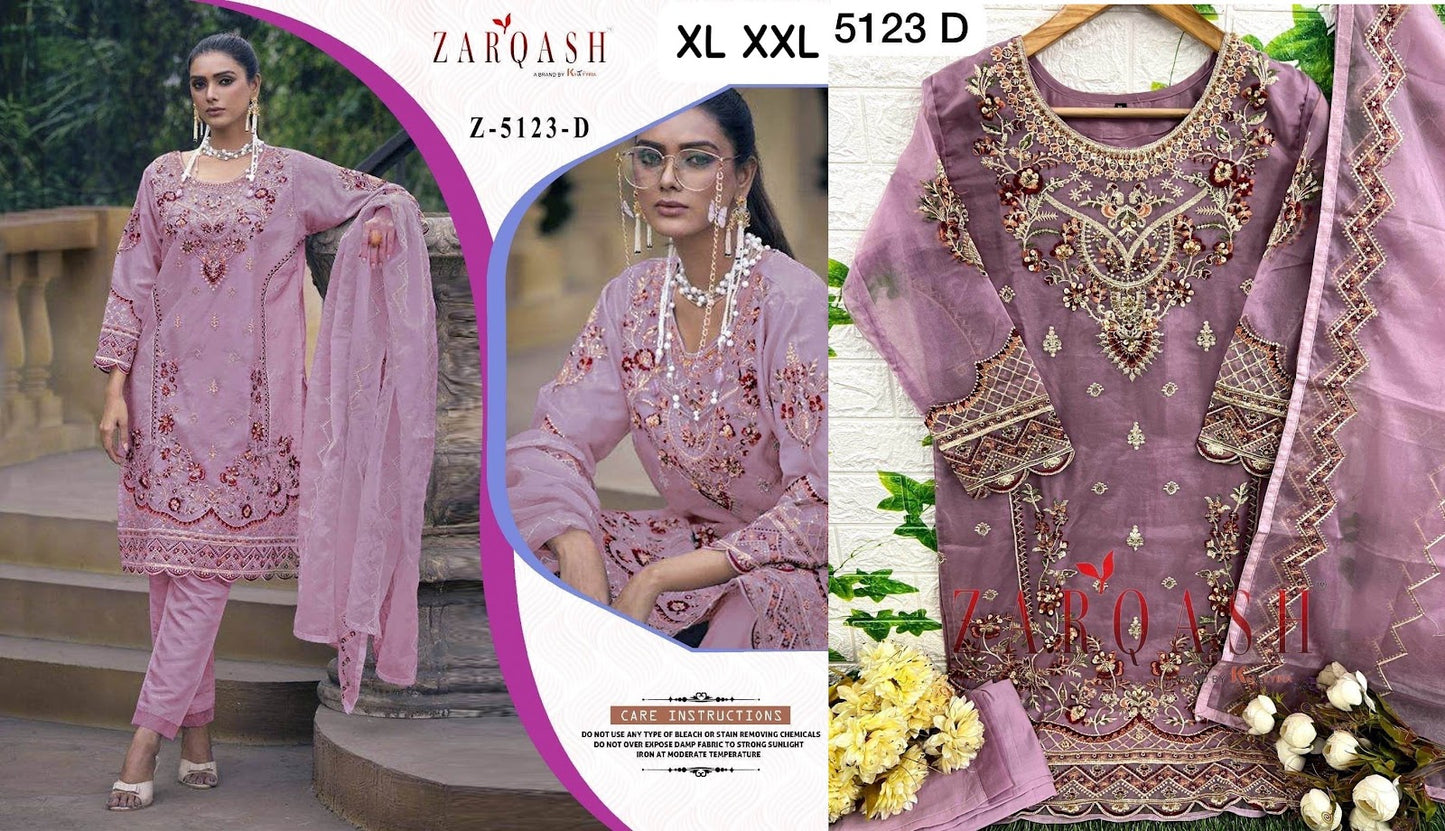 5123-Abcd Zarqash Organza Pakistani Readymade Suits