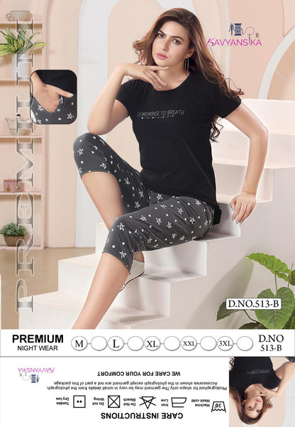 513 Kavyansika Hosiery Cotton Capri Night Suits