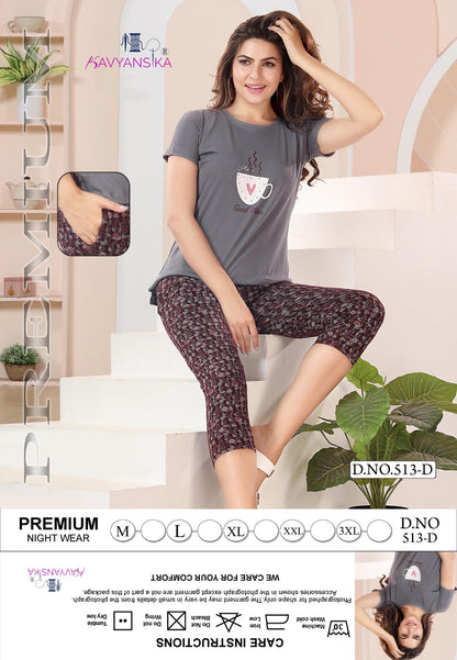 513 Kavyansika Hosiery Cotton Capri Night Suits