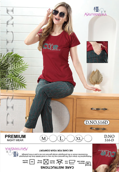 516 Kavyansika Hosiery Cotton Pyjama Night Suits