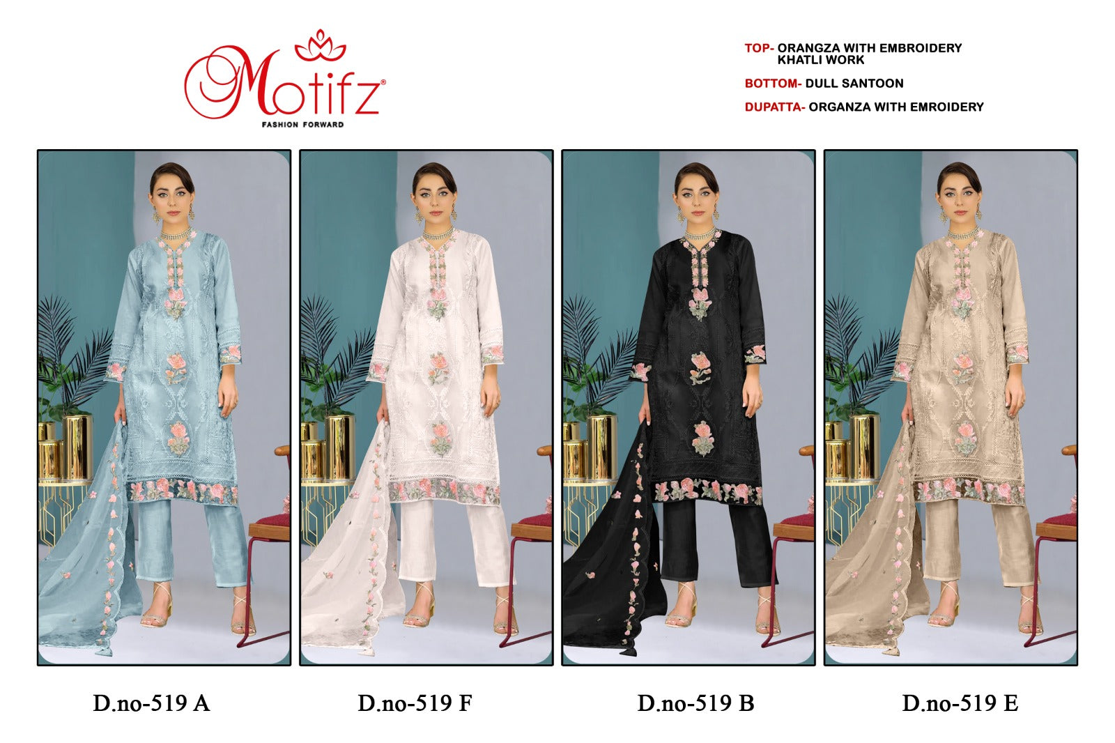 519 Motifz Organza Pakistani Salwar Suits