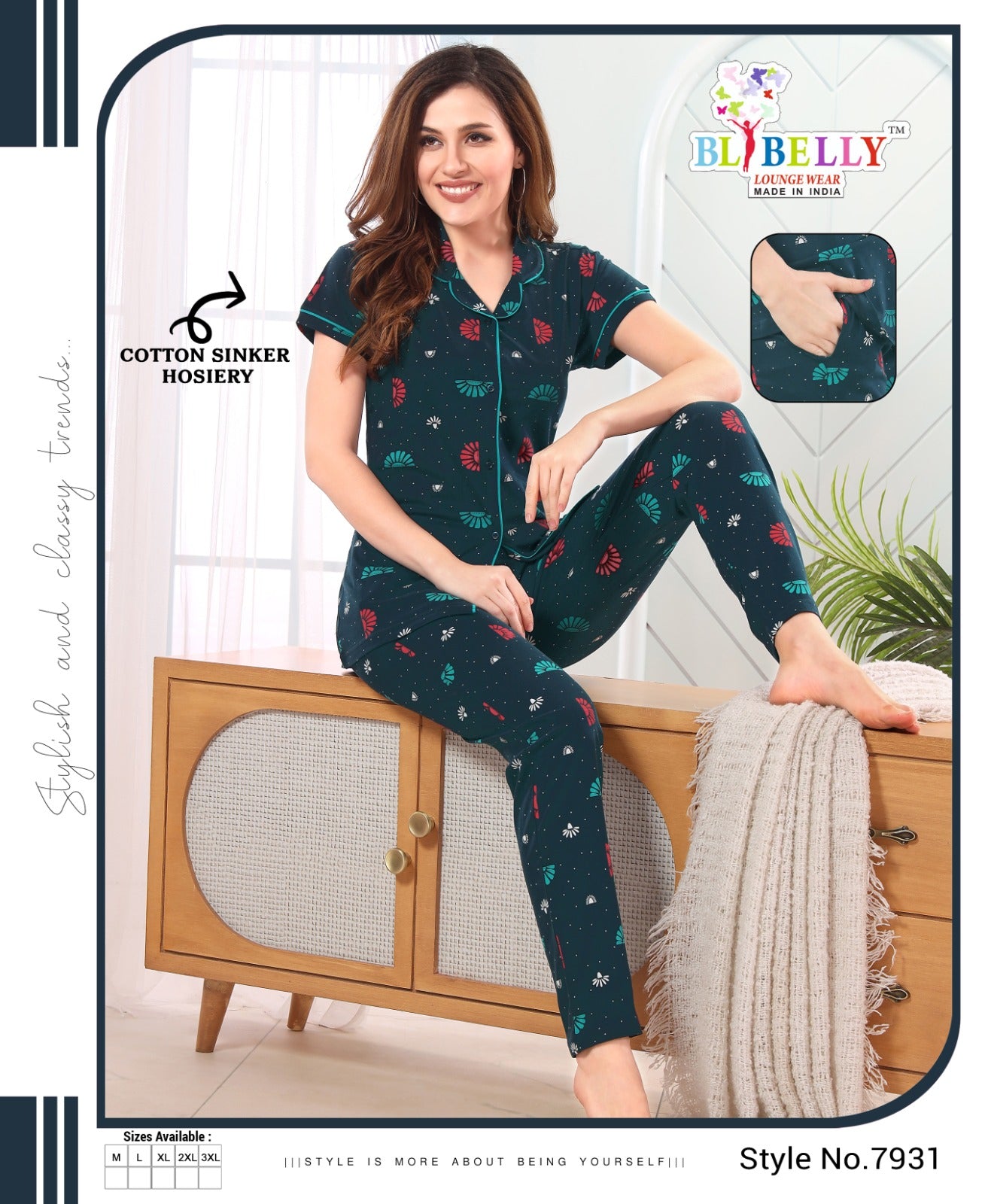 527 Belly Hosiery Cotton Collar Night Suits
