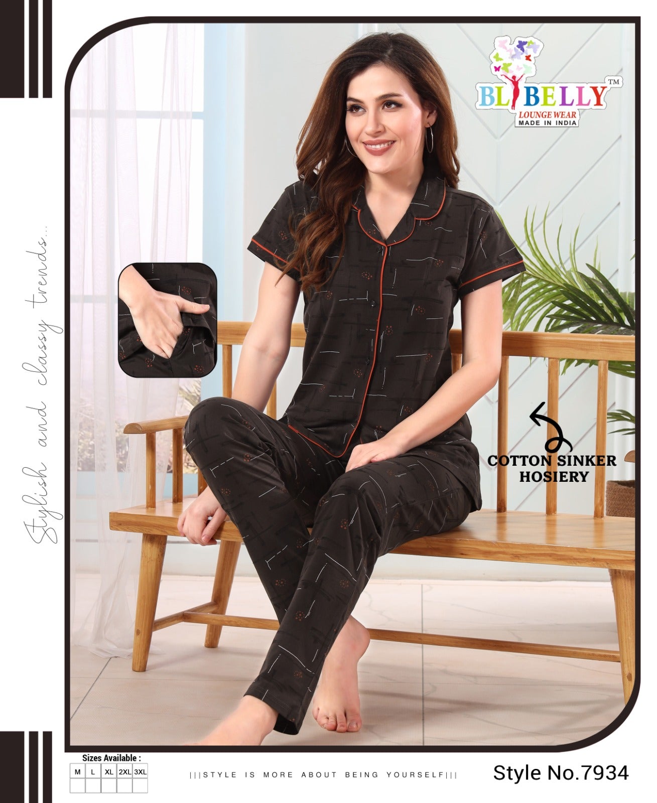 527 Belly Hosiery Cotton Collar Night Suits