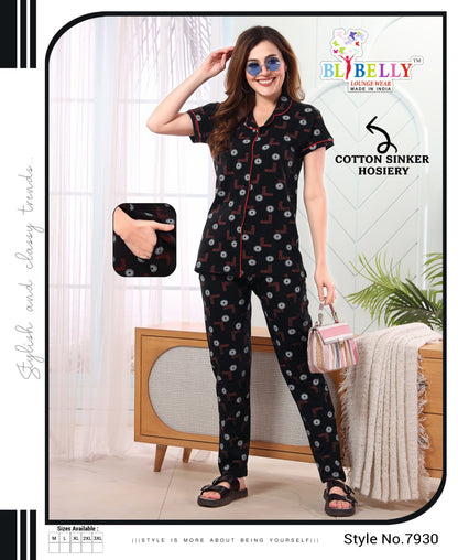 527 Belly Hosiery Cotton Collar Night Suits