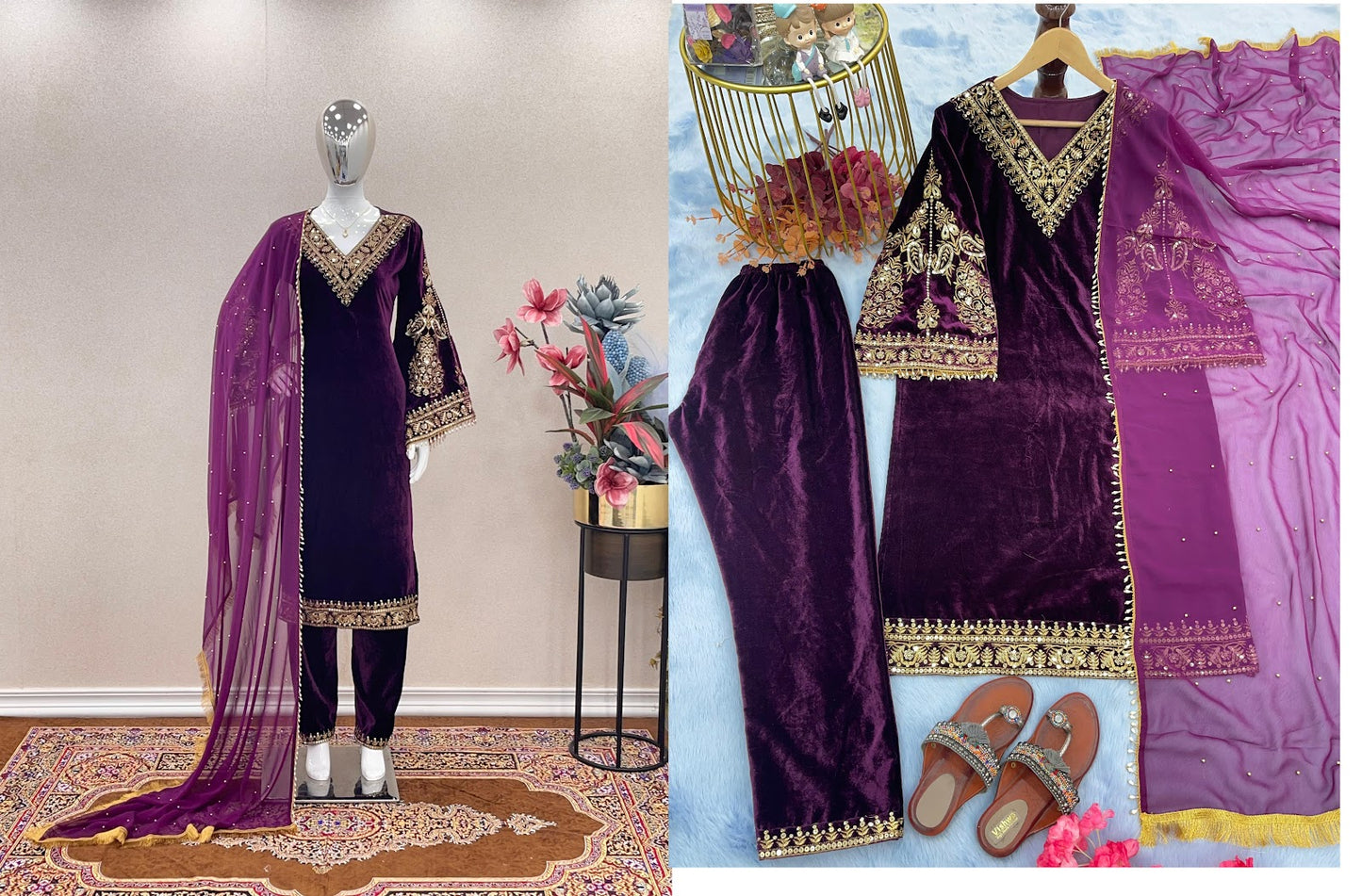 55 Aarohi Viscose Readymade Velvet Suits