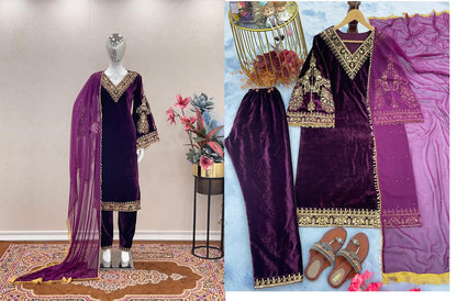55 Aarohi Viscose Readymade Velvet Suits