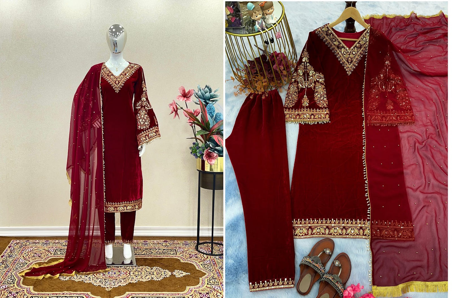 55 Aarohi Viscose Readymade Velvet Suits