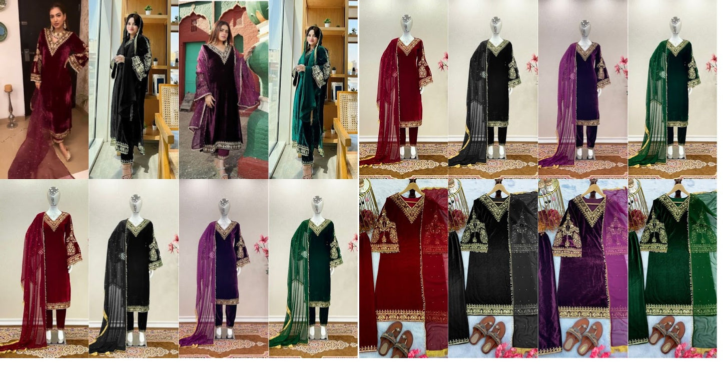 55 Aarohi Viscose Readymade Velvet Suits